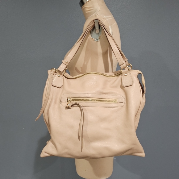 I MALATESTA Blush Nude Triple Compartment Leather Satchel Purse - Picture 1 of 12